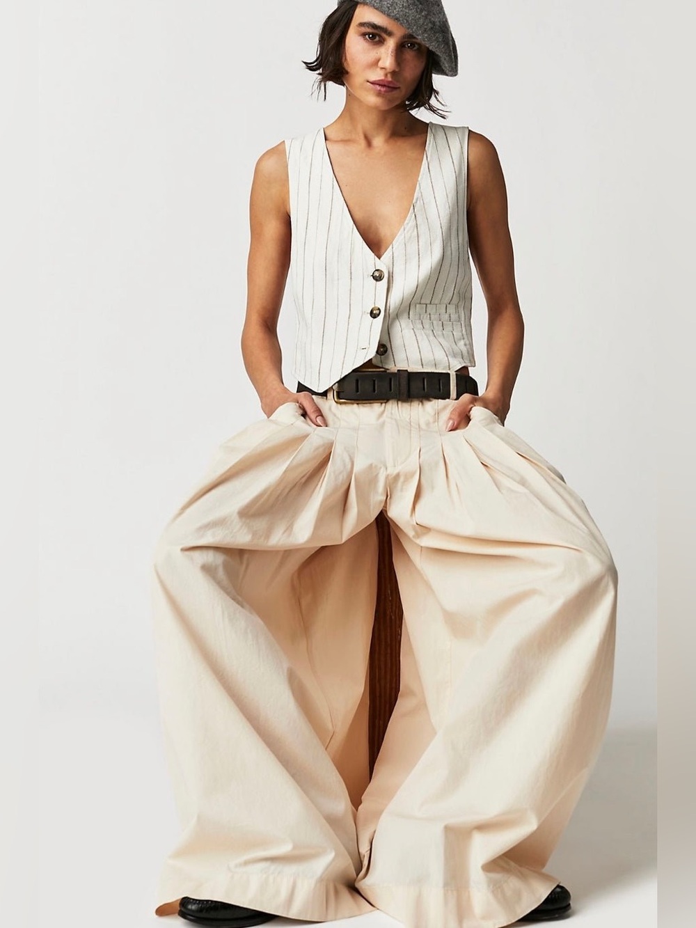 Free people Cassia pleated trousers wide leg pants size 8